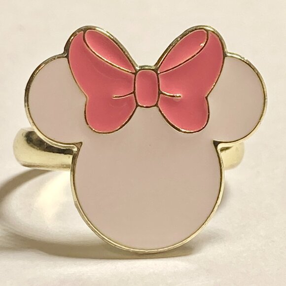 Vintage Disney Minnie Mouse Ring Size 7 8 Pink Bow Signed Adjustable Enamel - Picture 5 of 12
